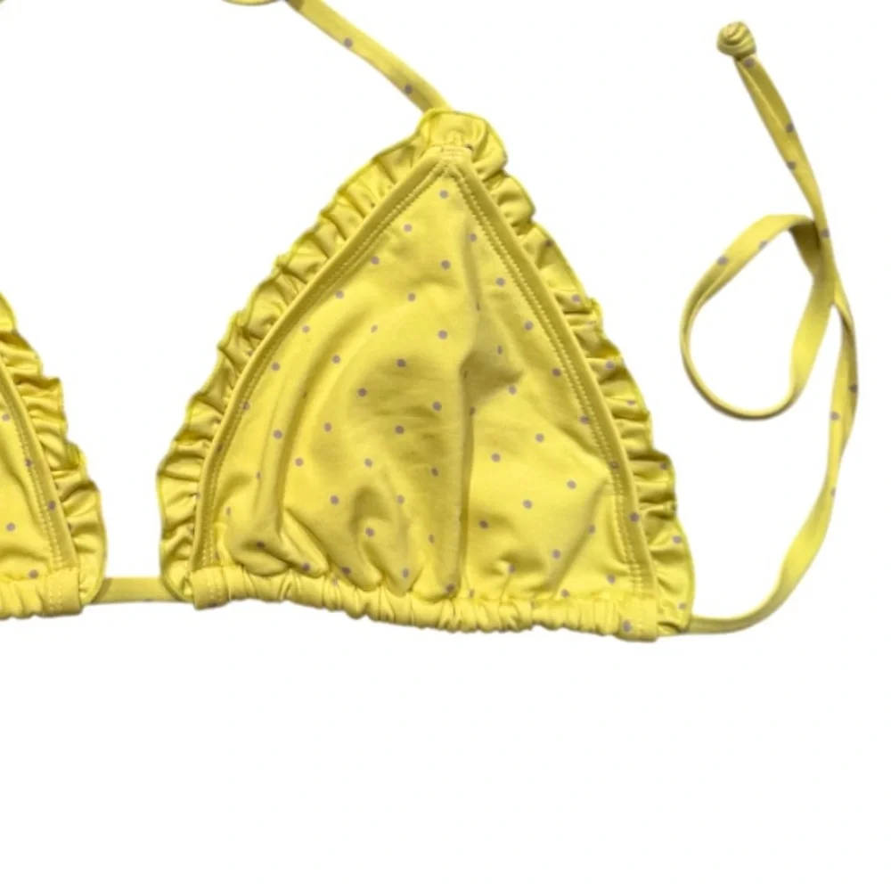NWOT Y2K Pastel Yellow, Lavender Polka Dot Print Ruffle String Bikini Top Cami⭐️